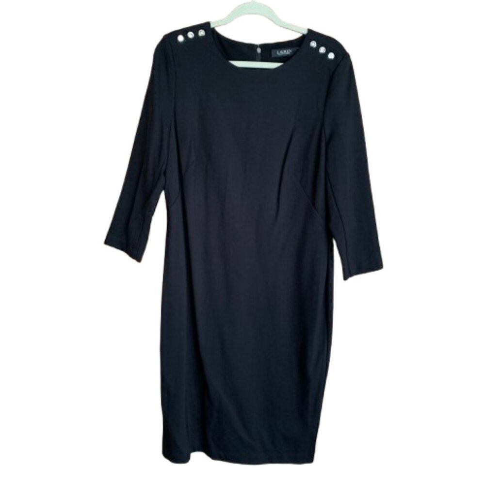 Lauren Ralph Lauren Black Label 3/4 Sleeves Women's Size 14 Black Designer Dress